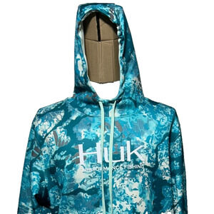 Sweat à Capuche Huk Pour Homme – Taille XL, Bleu Camouflage Kryptek Obskura – Pêche